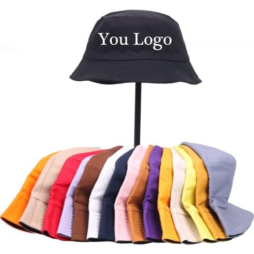K pop Cotton Fishing Hat Print Embroidery Accept 1 Pcs Travel Team Custom Bucket Hat Double Sided Women Men Summer Black Bucket