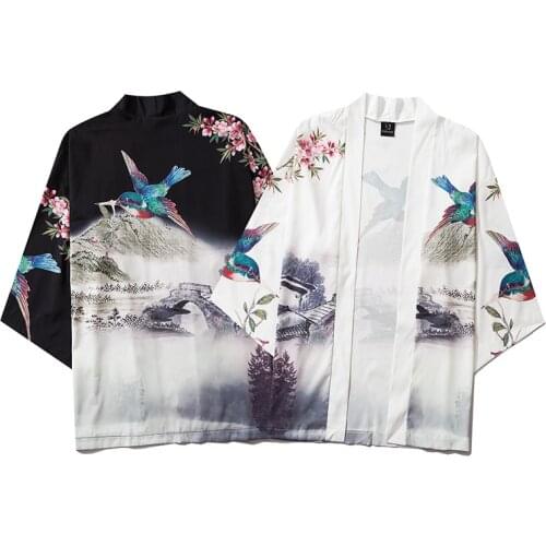 Cardigan Yukata Coat Fashion Swallow Print Beach White Kimono Shirt Casual Women Japanese Harajuku Streetwear Tradition Top