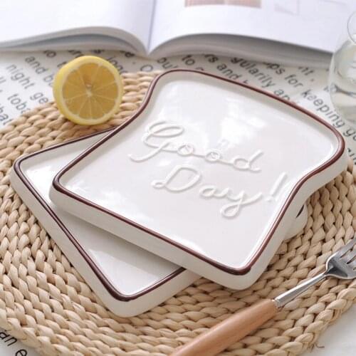 Toast Shape Ceramic Plate Food Bread Dessert Tray Breakfast Plate Salad Fruit Snack Dish Tray for Home Cafe Kitchen Tableware