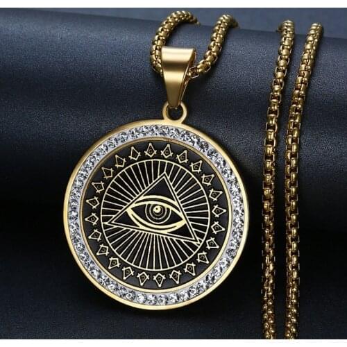 Classic Religious Style High Quality Metal Eyes of Evil Rays Pendant Necklace Masonic Mens Amulet Jewelry