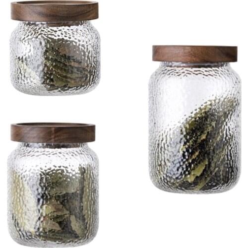 Hammered Glass Airtight Jar Coffee Bean Storage Jar Small Tea Storage Jar Grain Storage Box Kitchen Supplies, 3PCS