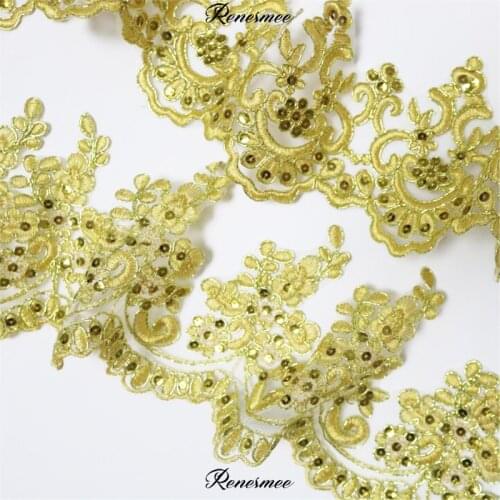 1Yd Exquisite Gold Thread Cording Lace Embroidery Lace Dress Home Textile Sequin Triming Dance Clothes DIY Materail