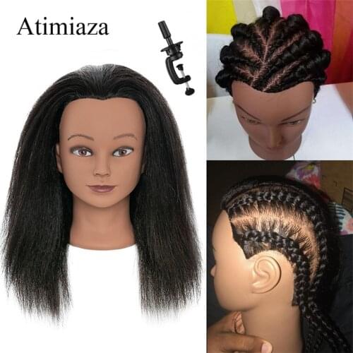 Mannequin Dummy Head 14'' 100% Real Hair Hairdresser Cosmetology Mannequin Manikin Training Head Hair with Free Clamp Holder