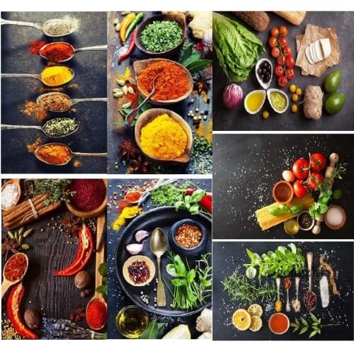 Nordic Grains Spices Spoon Peppers Food Kitchen Posters Vegetable Fruit Canvas Painting and Prints Wall Art Pictures Home Decor