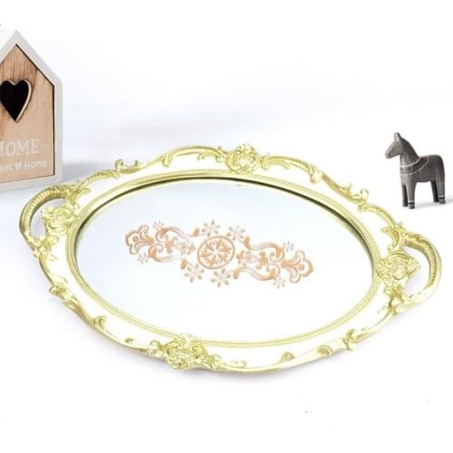 Oval Lace Mirror Printing Tray Decoration Wedding Court Carved Dessert Tea Tray fruits basket anime plates ceramic