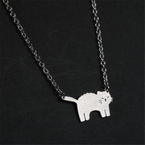 Cartoon Cute Cat Stainless Steel Necklace Trendy Womens Silver Color Necklace Accessories Fasion Jewelry