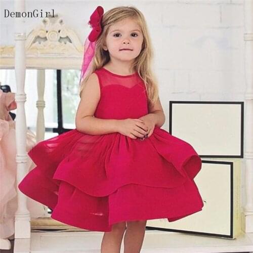 Puffy Flower Girl Dresses Layers Organza First Birthday Dresses Children Wedding Party Dresses Little Princess Baptism Gown