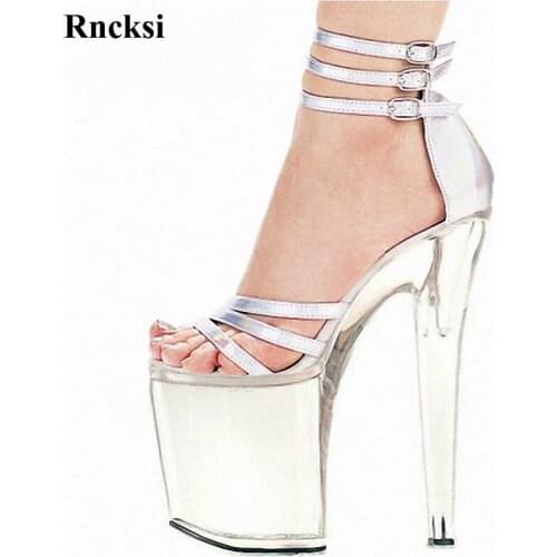 Rncksi 8 inch high heel shoes platform party shoes silver white bridal shoes 20cm high heel sandals sexy Exotic Dancer shoes
