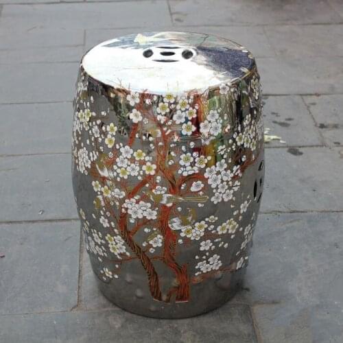 Silver plum blossom Jingdezhen Antique home drum porcelain garden stool High Temperatured Glazed hand painted ceramic stools