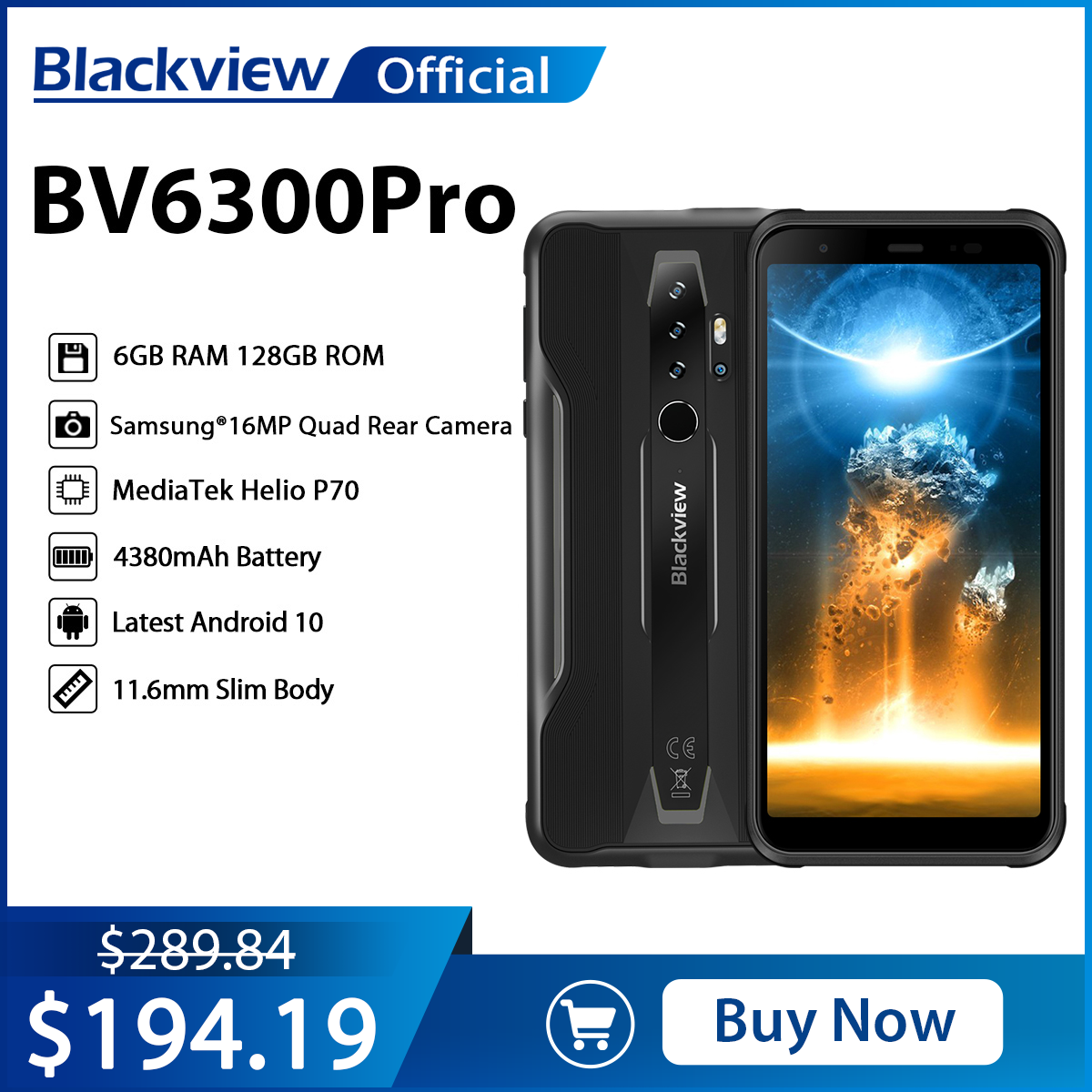 BLACKVIEW BV6300 Pro Helio P70 6GB+128GB Smartphone 4380mAh Android 10 Mobile Phone Quad Camere NFC IP68 Waterproof Rugged Phone
