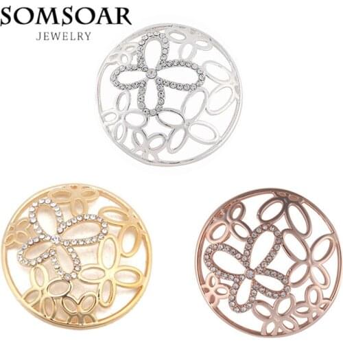 Somsoar Jewelry Top Fashion Butterfly Flower 3D Coin fit Stainless Steel thin Coin Holder Frame Pendant 5pcs/lot