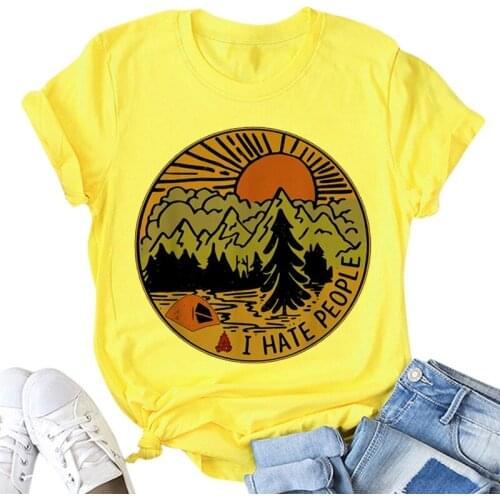 I HATE PEOPLE Yellow Women T Shirt Lady Fashion Short Sleeve Clothes 2021 New Summer T-shirt Top Tee O-Neck Female Ladies Tshirt