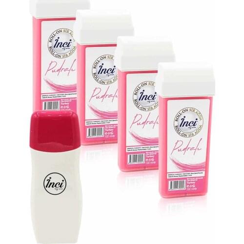 Pearl Pink powdered cartridge roll on depilatory 4 PCs + roll on depilatory heating machine, filling in the network, depilation, sugar-free wax, hair removal