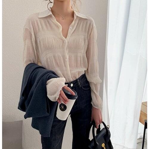 Femme Turn-down Collar Solid Vintage Elegant OL Women Chiffon Shirts Fashion 2021 Spring Casual Long Sleeve Blusas Female Tops