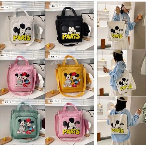 Women Tote Bag Disney Mickey Mouse Backpack Reusable Shopping Bag Girl Canvas Schoolbag Lady Multifunction Travel Shoulder Bag