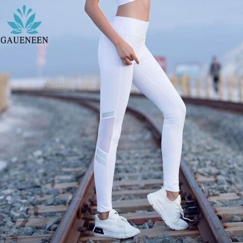 GAUENEEN Womens Sports Pants Tights Mesh Splicing See Through Fitness Leggings Sportswear High Waist Yoga Pants Leggins