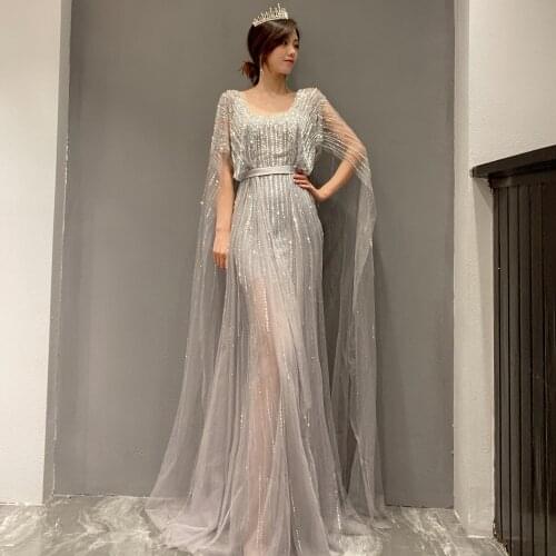 Celebrity Beaded wedding evening dress 2021 New style cocktail party Formal Womens dress Luxury tulle