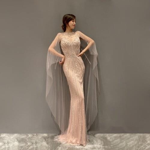Celebrity Cape mermaid dresses Beaded Evening Dresses 2021 New style Formal dress Light luxury tulle