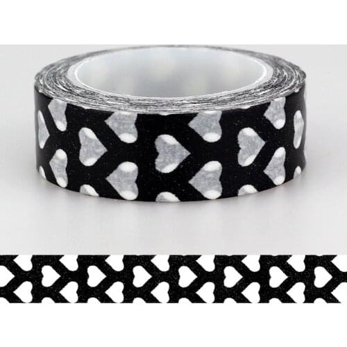High Quality 1.5cm *10m 1pc Cute Black and White Heart Washi Tape,Adhesives Tape Scrapbooking Supplies Craft & Hobby Supplies