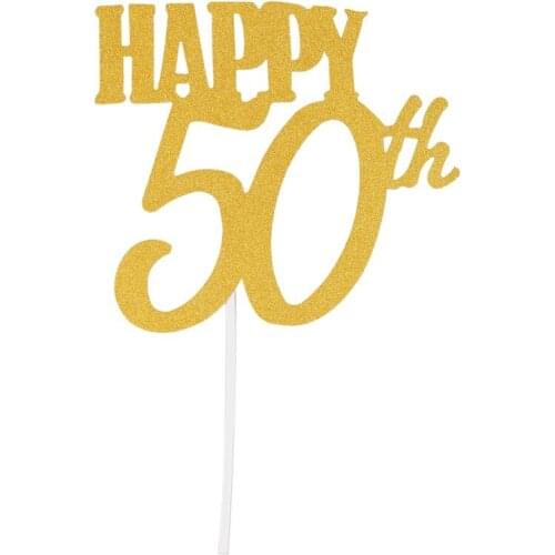 1pc Gold Happy 50th Topper Glitter Silhouette Wedding Cake Topper Wedding/Birthday/Party Cake Topper Cake Decoration