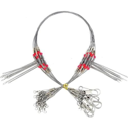 10PCS Fishing Leaders Fishing Line Wire Set Stainless Steel Fishing Rigs Fishing Gear Tackle With Swivel Snaps Beads Lures Bait