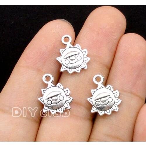 100pcs- Sun Charms, Antique Silver Made With A Smile Charm pendants 16x12mm