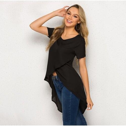 2021 Summer Ladies Black Tops Chiffon Shirts Blouses Women Sheer Cheap Clothes China Femininas Camisas Clothing Female Plus Size