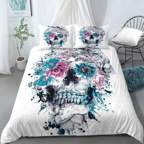 3D Anime cartoon Printed Pillowcases Bedding Set Queen King Size Dropshipping Boy gift Skull Blue style NO22