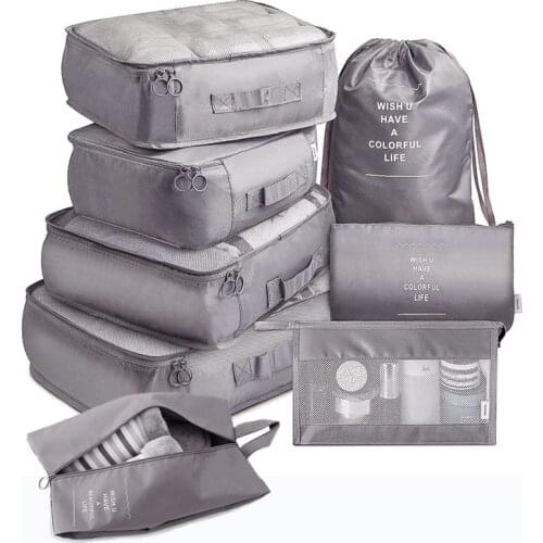 8 Piece Set Travel Organizer Storage Bags Suitcase Organizer Set Portable Luggage Packing Clothes Shoes Bra Cosmetic Tidy Pouch