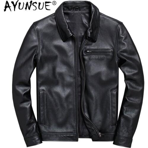 AYUSNUE Genuine Leather Jacket Men Spring Autumn 100% Cow Leather Coat Short Cowhide Biker Mens Leather Jackets V-A005 KJ3850