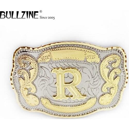Bullzine zinc alloy 26 letters belt buckle FP-03732-R double color plated belt buckle LUXURIOUS jeans gift belt buckle drop ship