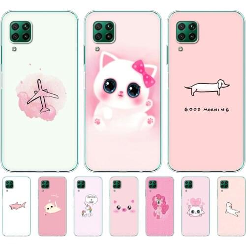 Case For huawei p40 lite E p40 pro P smart 2020 Cover For huawei Y5P Y6P Y7P Y8P Y6S Y8S Y9S NOVA 5T Case cute pink cat dog fish