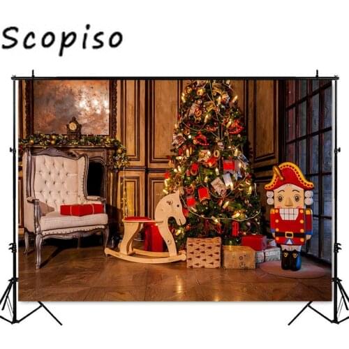 Scopiso Vintage christmas tree backdrop for photography fireplace gifts background for photographic vinyl floor studio Props