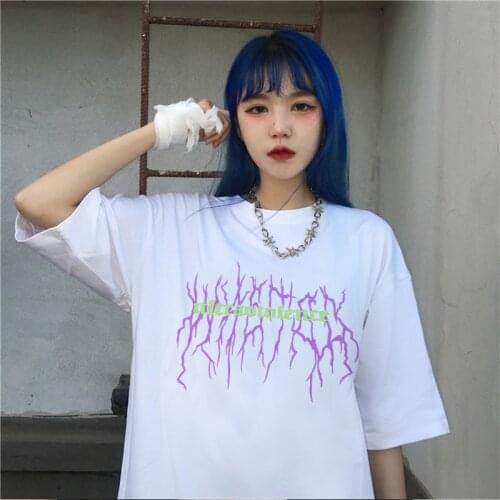 Summer Fashion Female Punk Loose Vintage women Ulzzang tees Streetwear Harajuku Letter Print Short Sleeve Casual Gothic T-shirt