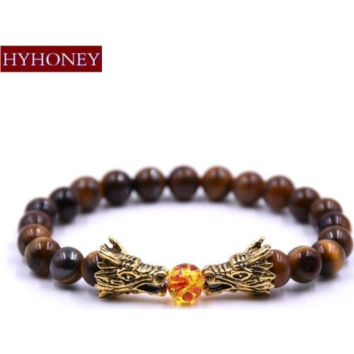 HYHONEY 8MM Natural Stone Beads Bracelet For Men bileklik Men Jewelry Dragon pulseras