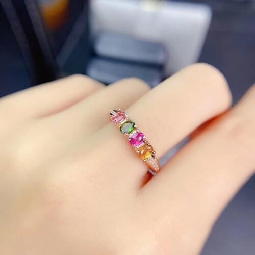 Fine Jewelry 925 Sterling Silver Inlaid Natural Tourmaline New Female Ring Beautiful Support Detection