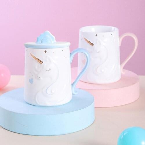 Pink Unicorn Coffee Mug with Mobile Phone Holder Lid Cute Water Tea Ceramic Milk Breakfast Cup Creative Gift 350ml