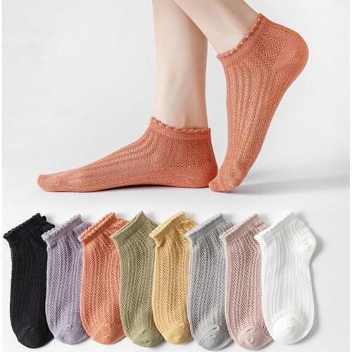 Women Socks Set Mesh Cotton Summer Solid Color Female Mesh Socks Short Black Breathable Cute Casual White 2021 Sock 5 Pairs