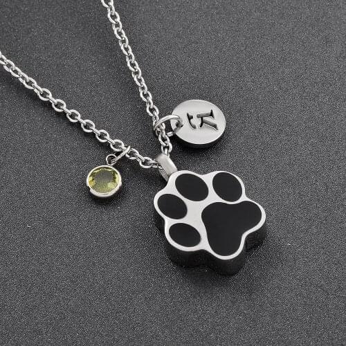 Paw Shape Pet Memorial Urn Necklace With Birthstone Charm,Engravable Print Dog Cremation Ashes