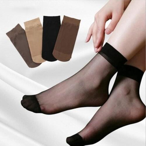 10Pcs / Lot Summer Ladies Lace Crystal Glass Silk Socks Thin Transparent Solid Polka Dot Socks Women Ankle Socks