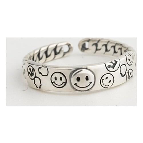 Fashion Ancient Silver Color Multi Happy Smiling Face Open Ring For Women Simple Twist Cute Smiley Faces Adjustable Rings A910