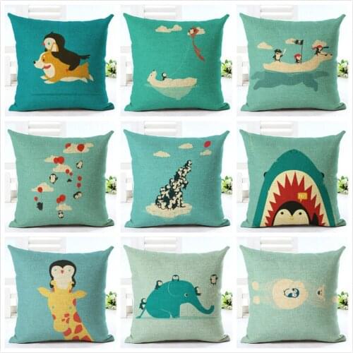Cute cartoon penguin theme personality hippie cushion cover pillowcase hug pillowcase home car sofa decorative cover cover