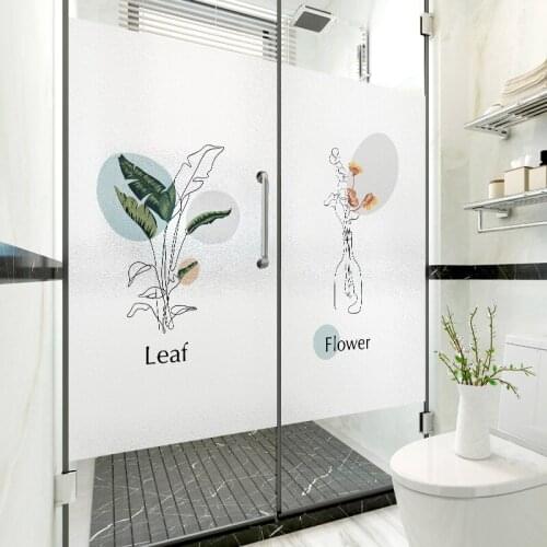 Nordic Leaf Flower Frosted Window Film Privacy Glass Sticker for Kitchen Bathroom Toilet Door Opaque Sticker Cute Cat Decor Film