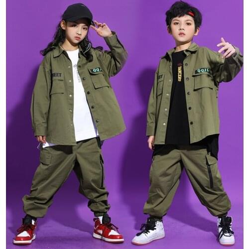New Children Hip Hop Clothing Long Sleeve Shirts Hiphop Pants Suit Jazz Performance Rave Clothes Street Dance Costumes DQS6637