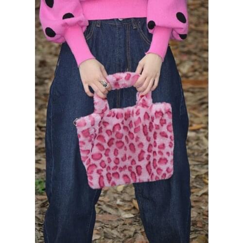 2021 Winter New Soft Warm Faux Fur Bag Fashion Leopard and Zebra Printten Plush Handbag Female Chain Messenger Bag Fluffy Tote
