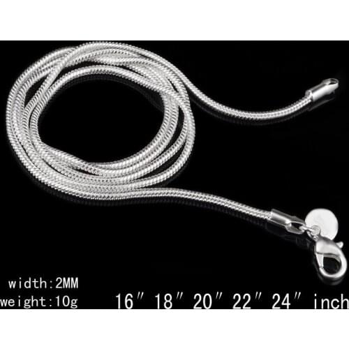 2MM Fashion Women Silver plated chain necklace Snake Chain necklace Fashion jewelry Festival Gift