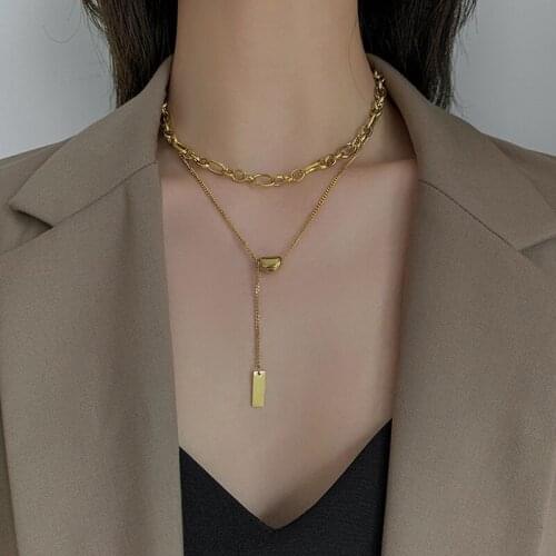 Hip Hop Style Stainless Steel Necklace Korean Fashion Little Golden Bean Titanium Steel Tassel Necklace Thick Chain 2021 Women