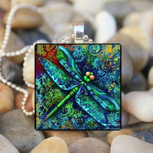 Fashion Owl Dragonfly Pendant Necklaces For Women Resin Square Glass NecklacesChain Choker Jewelry Gifts