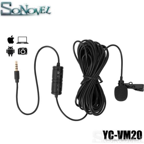 6M YC-VM20 3.5mm Audio Video Record Lavalier Lapel Clip Microphone for iPhone Android Mac Vlog Mic for DSLR Camcorder Recorder