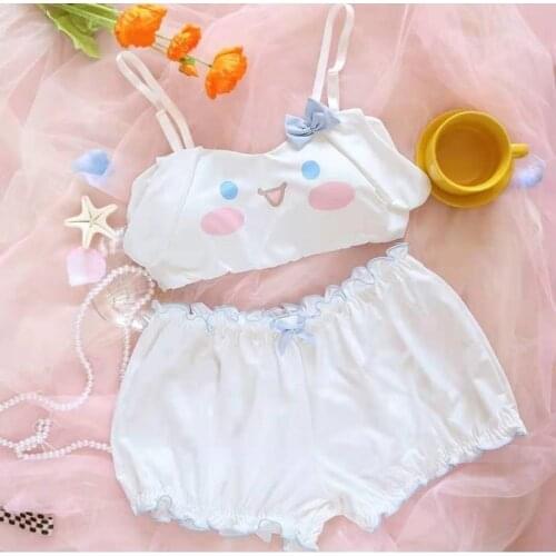Plush Pajamas Set Anime Cute Velvet Fluffy Tube Top Shorts Comfortable Cute Rabbit Ear Pajamas Girl Home Service